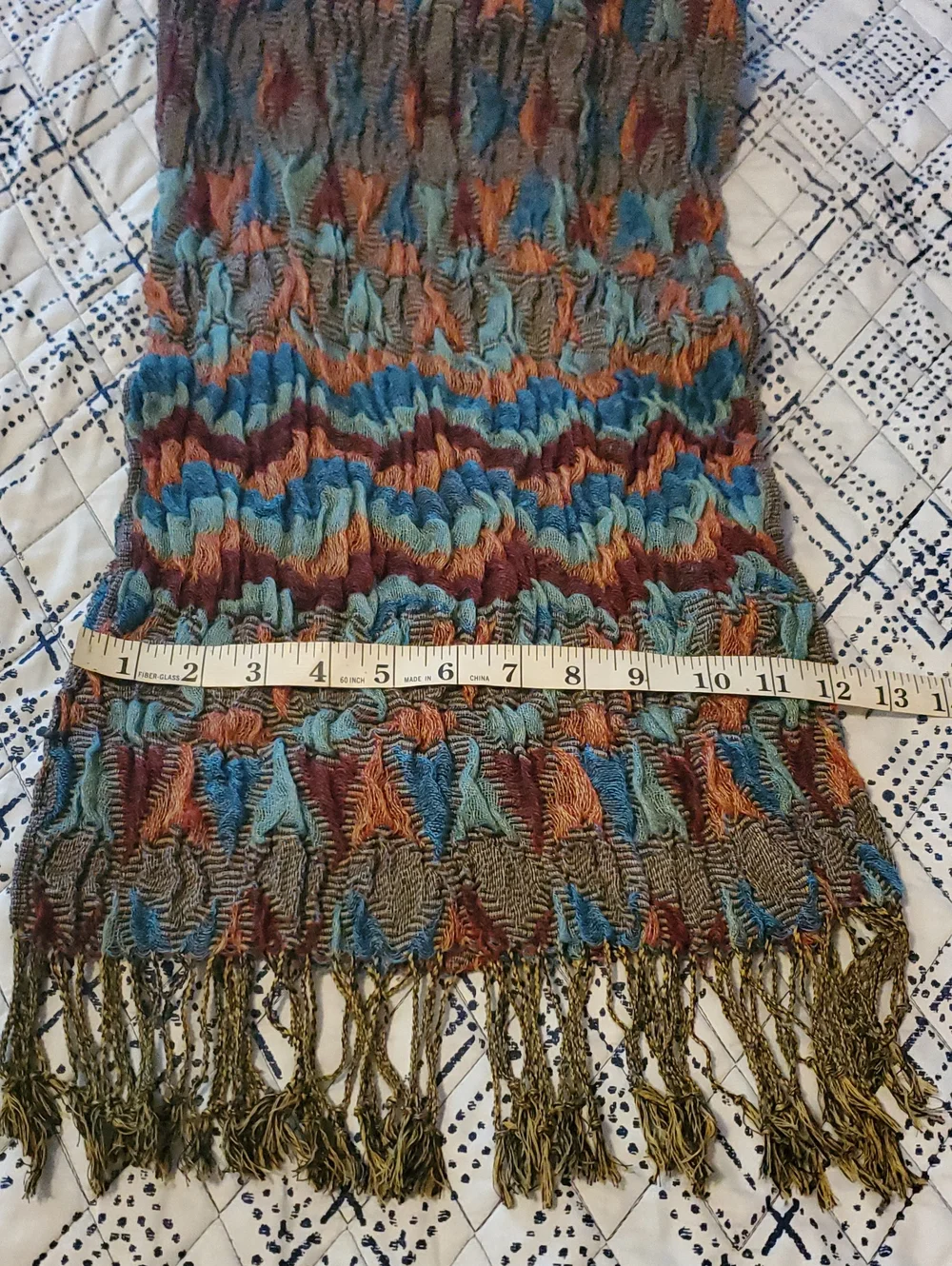 Vintage Italian Multicolor Rainbow Ripple Knit Fringe Scarf
